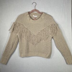 No Boundaries Junior M(7-9) Cowgirl Chenille Fringe Soft Loose Knit Sweater Tan